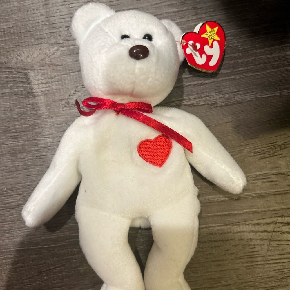 Ty White and Red Stuffed Animal Bear